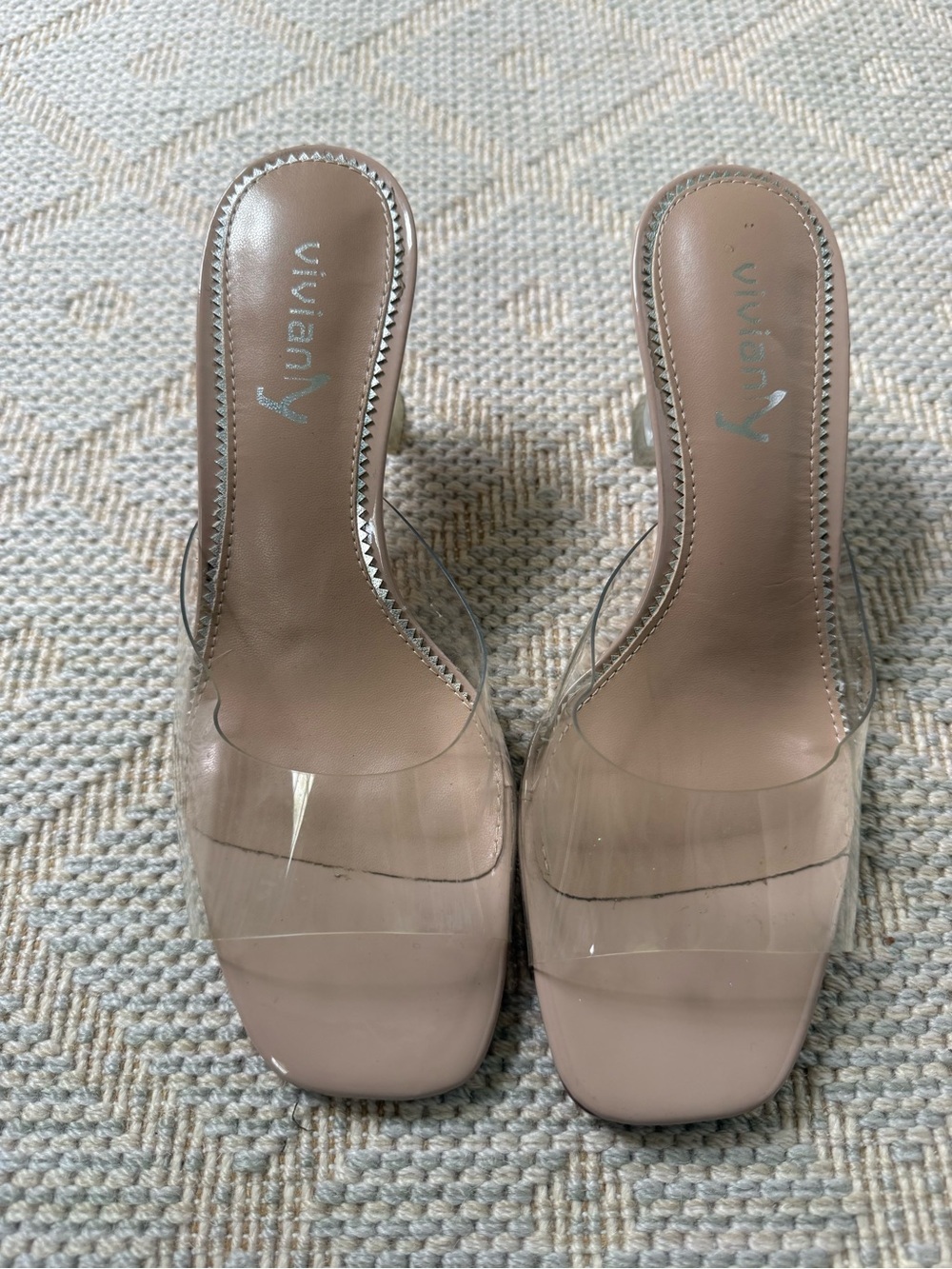 Vivianly Nude Clear Strap Slide Mules